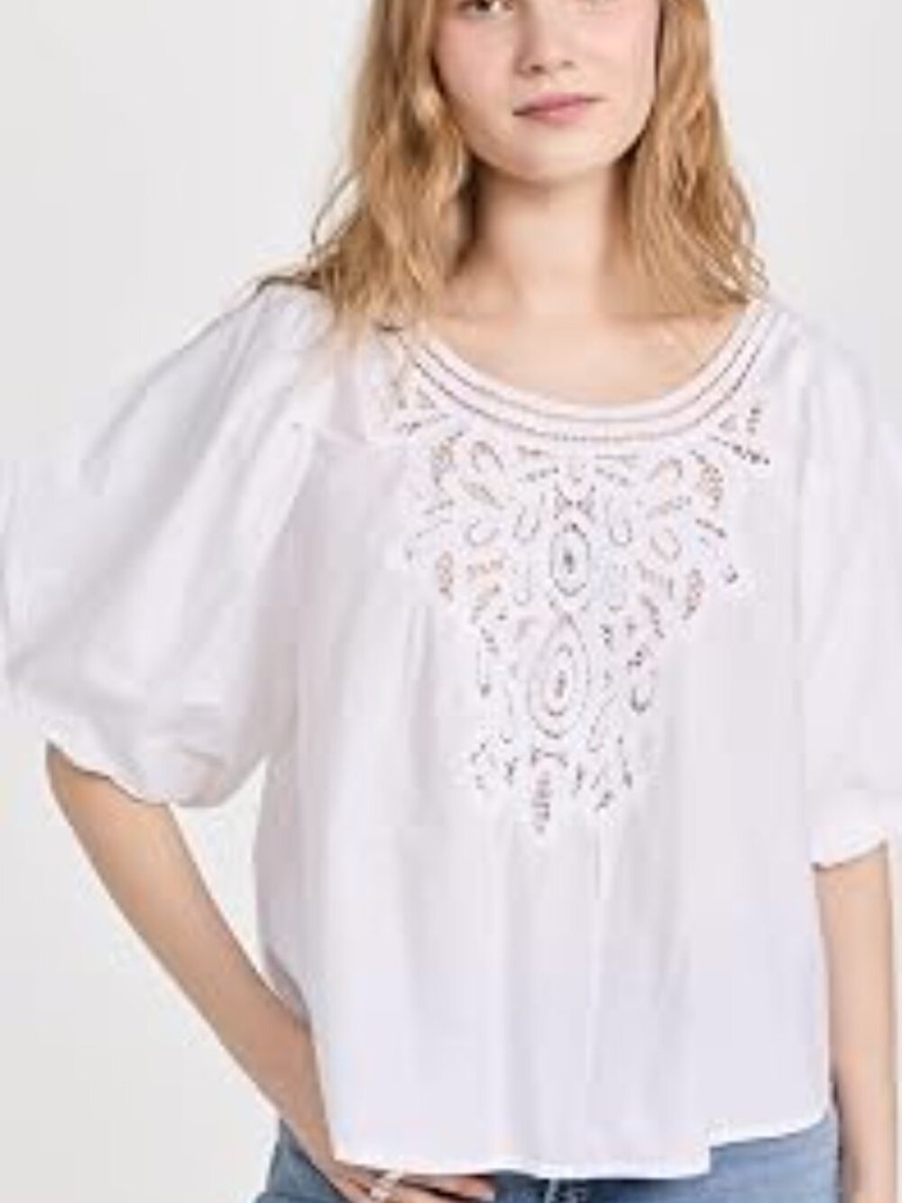 Free People Bardot Western Shirt/Puff Sleeve top.